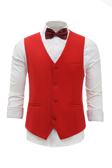 Chaleco de traje para hombre solapa de pecho rojo